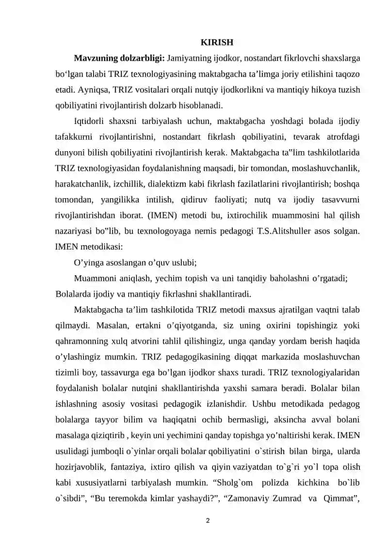 TRIZ TEXNOLOGIYASI ASOSIDA BOLALAR NUTQINI O‘STIRISH 2