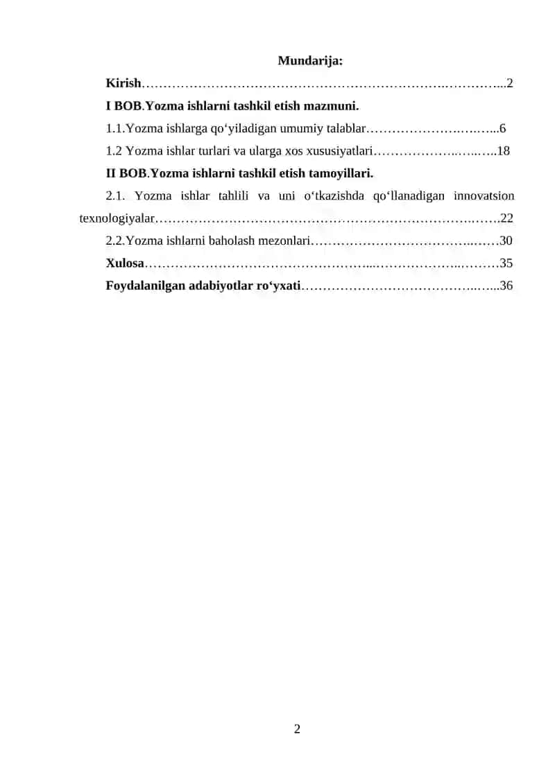 Yozma ishlarni tashkil etish mazmuni va tamoyillari 2
