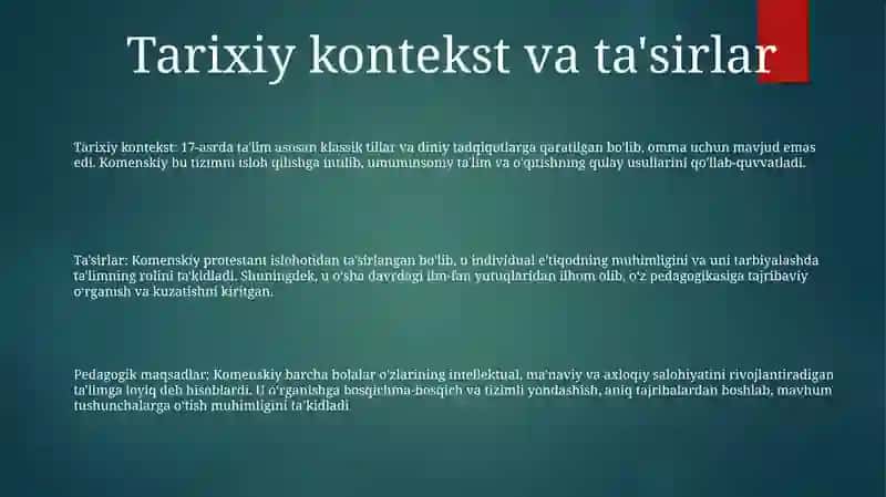 Yana Amon Komeniskiyning Pedogogik GoʻYalari 2