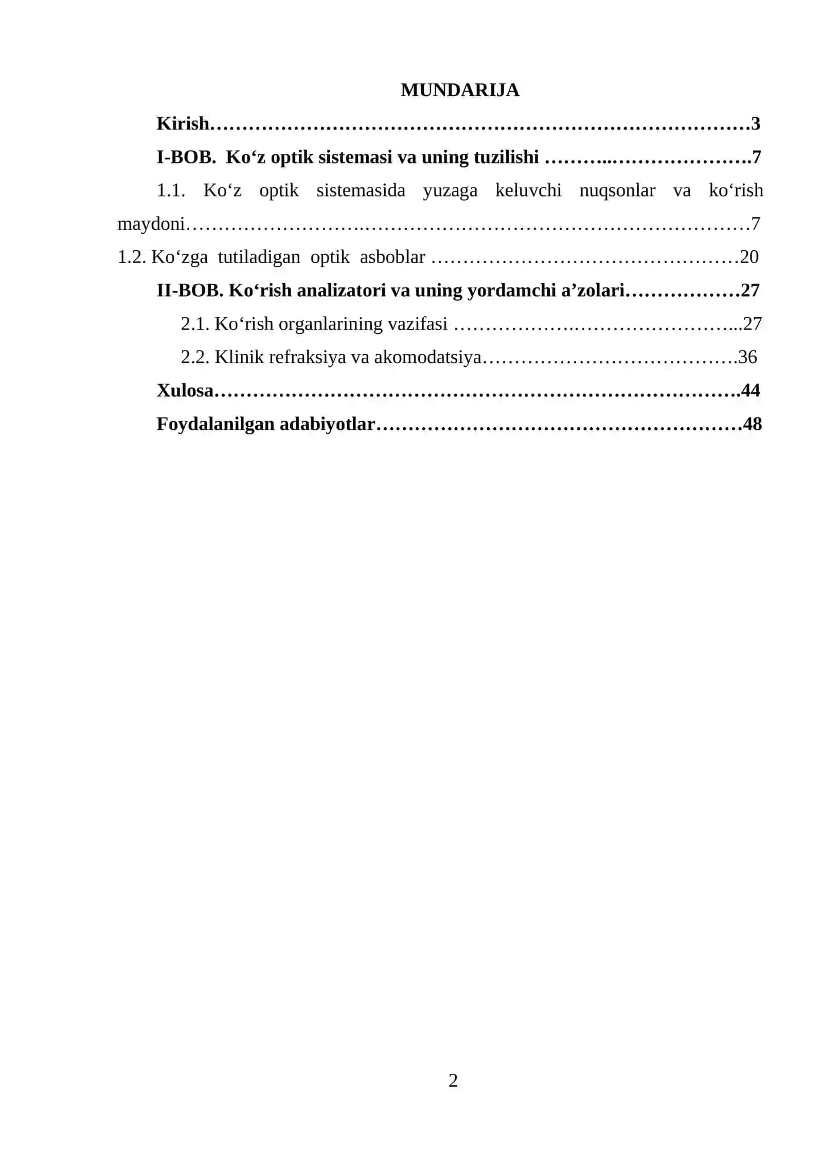 Kurs ishi "KO‘Z OPTIK SISTEMA SIFATIDA" 2
