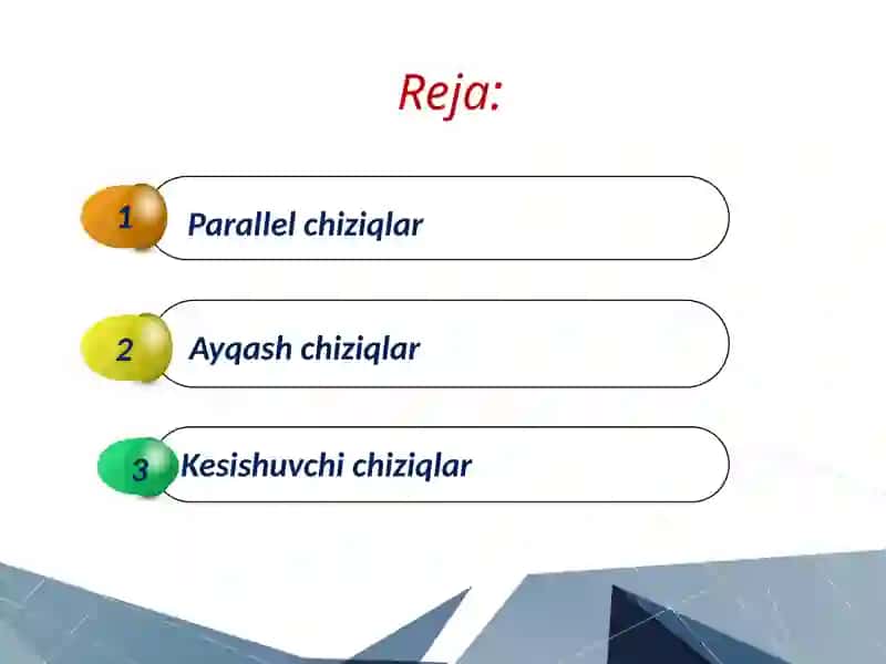 Tekislikdagitoʻgʻrichiziqlarningoʻzarojoylashishihamularorasidagiburchak.Tekislikdatoʻgʻrichiziqningekonomikadaqoʻllanilishi 2