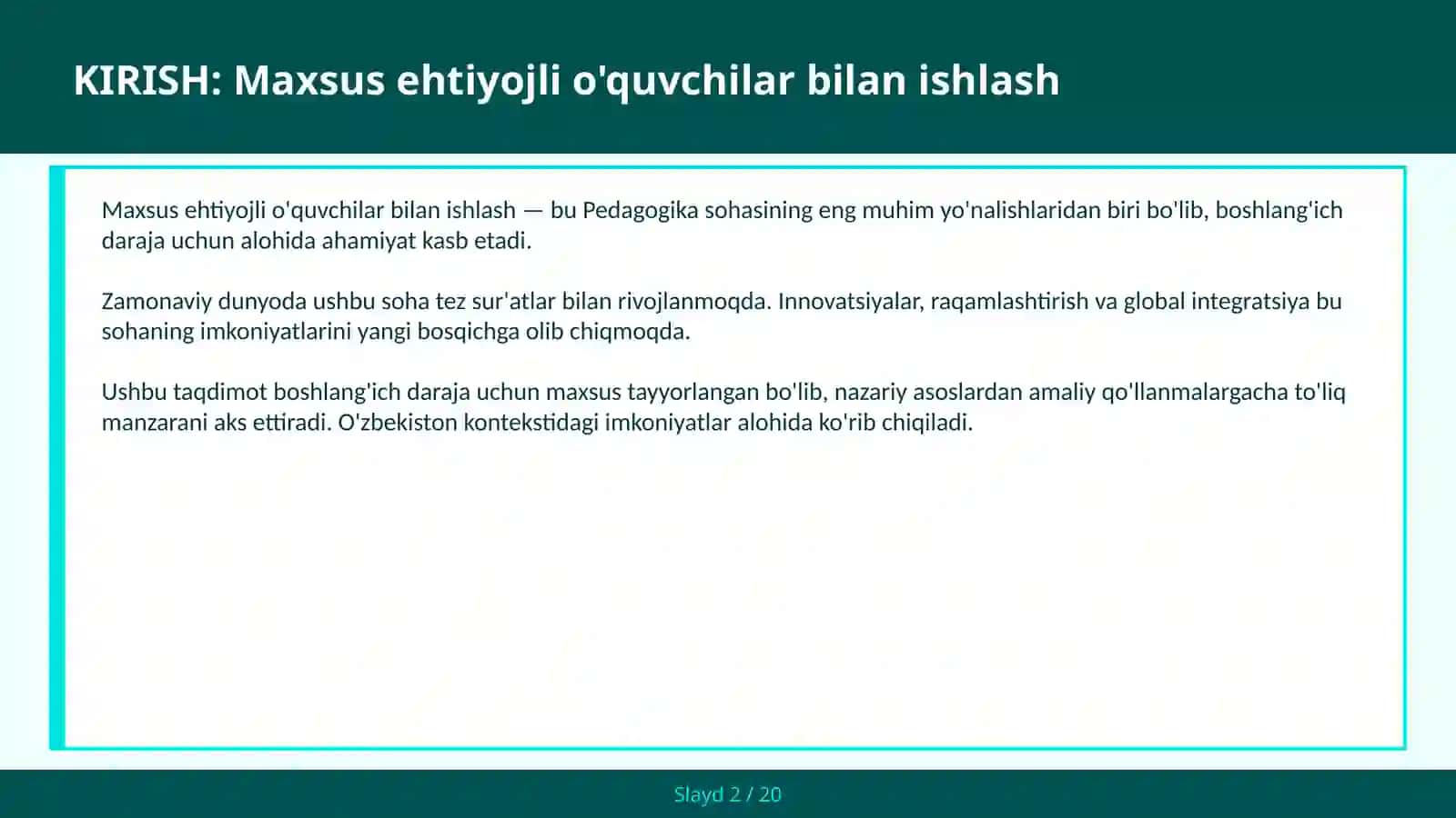 Maxsus ehtiyojli o'quvchilar bilan ishlash 2