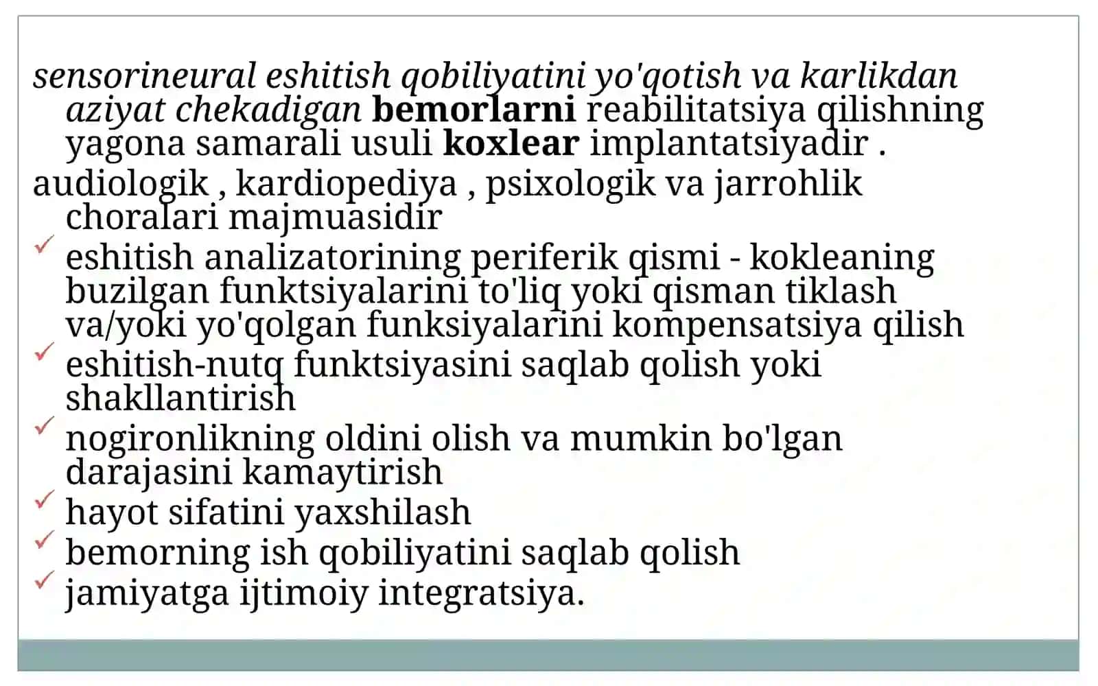Koxlearimplant va uning xususiyatlari 2