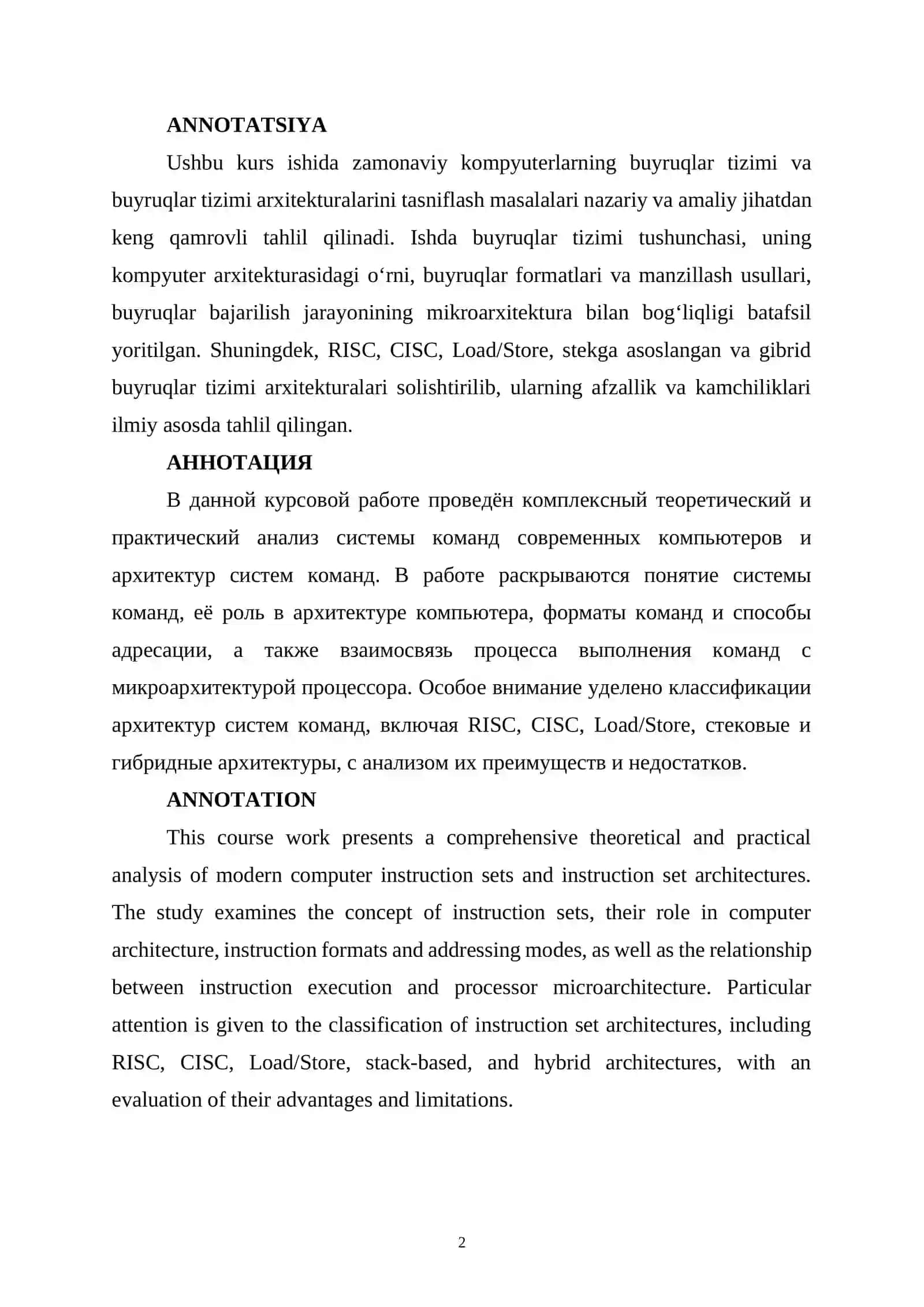 ZAMONAVIY KOMPYUTERLARNING BUYRUQLAR TIZIMI. BUYRUQLAR TIZIMI ARXITEKTURALARINI TASNIFLASH 2