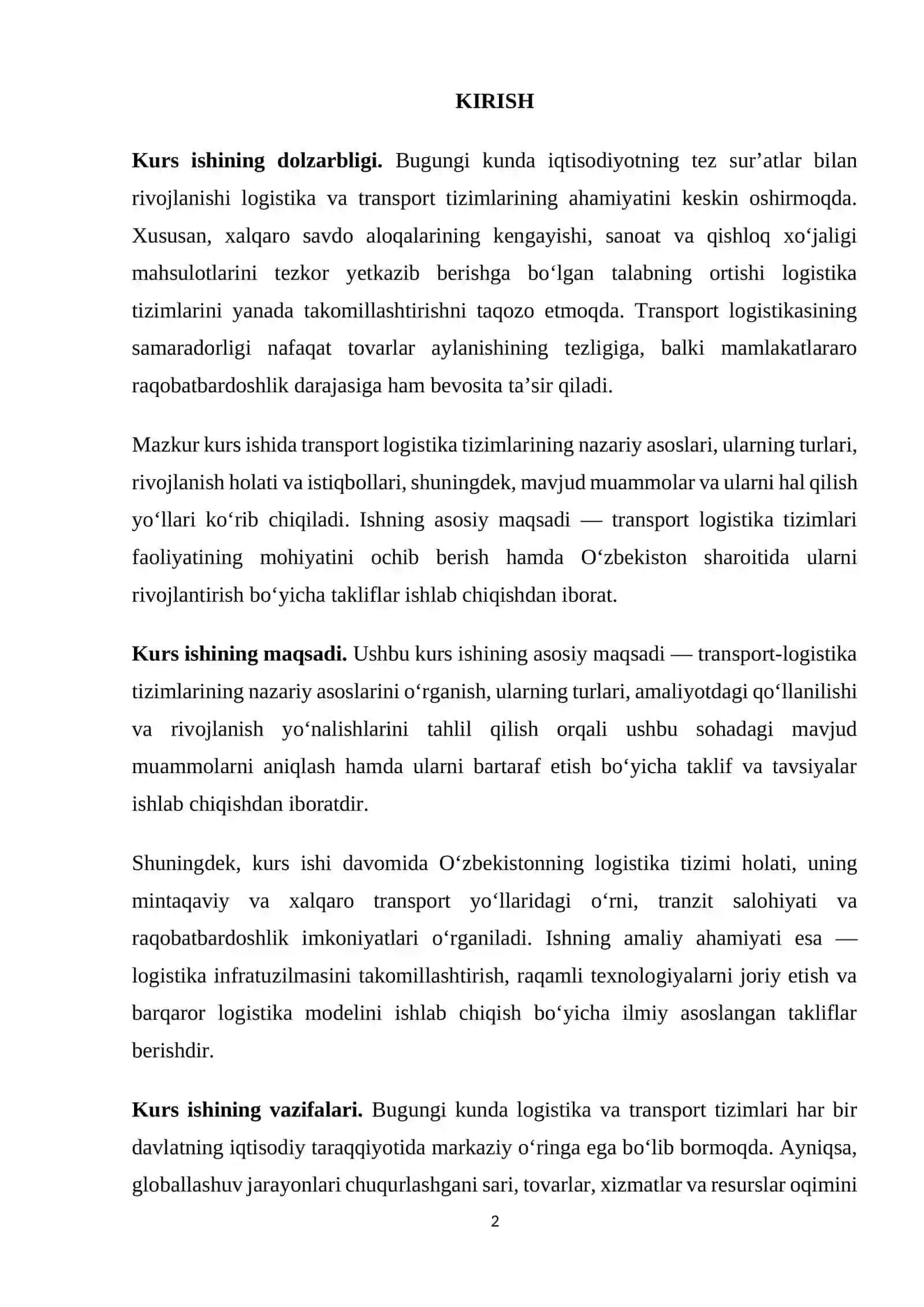 Transportning logistika tizimlari va rivojlanishi 2