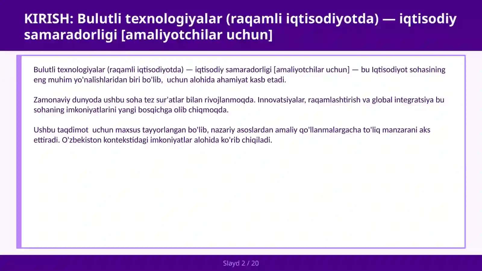 Bulutli texnologiyalar (raqamli iqtisodiyotda) — iqtisodiy samaradorligi [amaliyotchilar uchun] 2