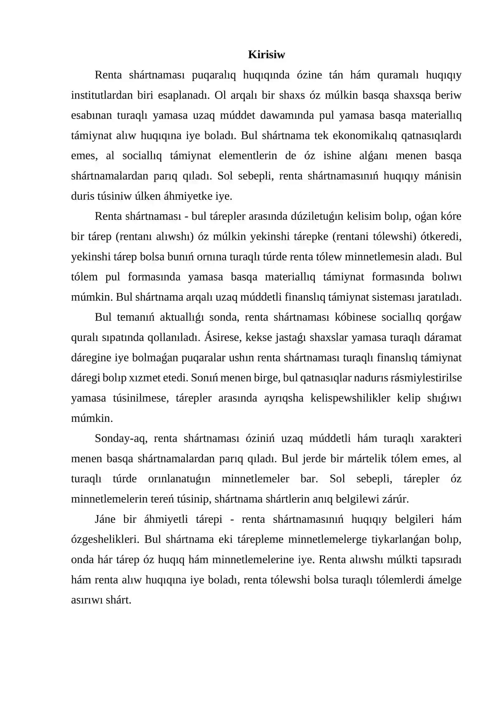 Renta shártnamasınıń túsinigi hám huqıqıy belgileri 2