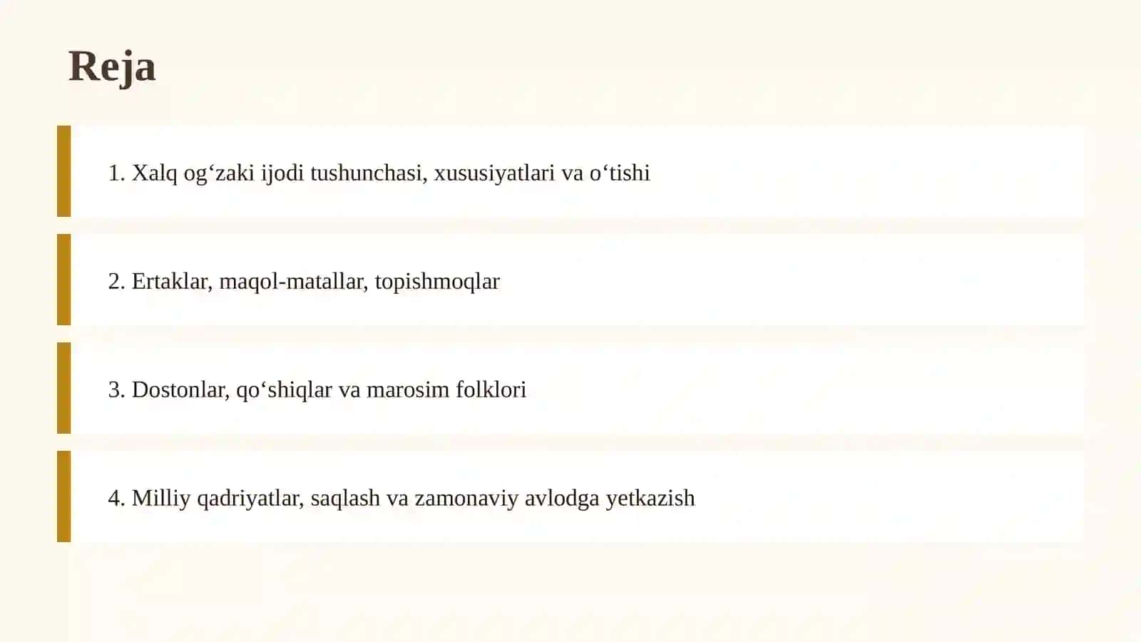O‘ZBEK XALQ OG‘ZAKI IJODI VA UNING JANRLARI 2