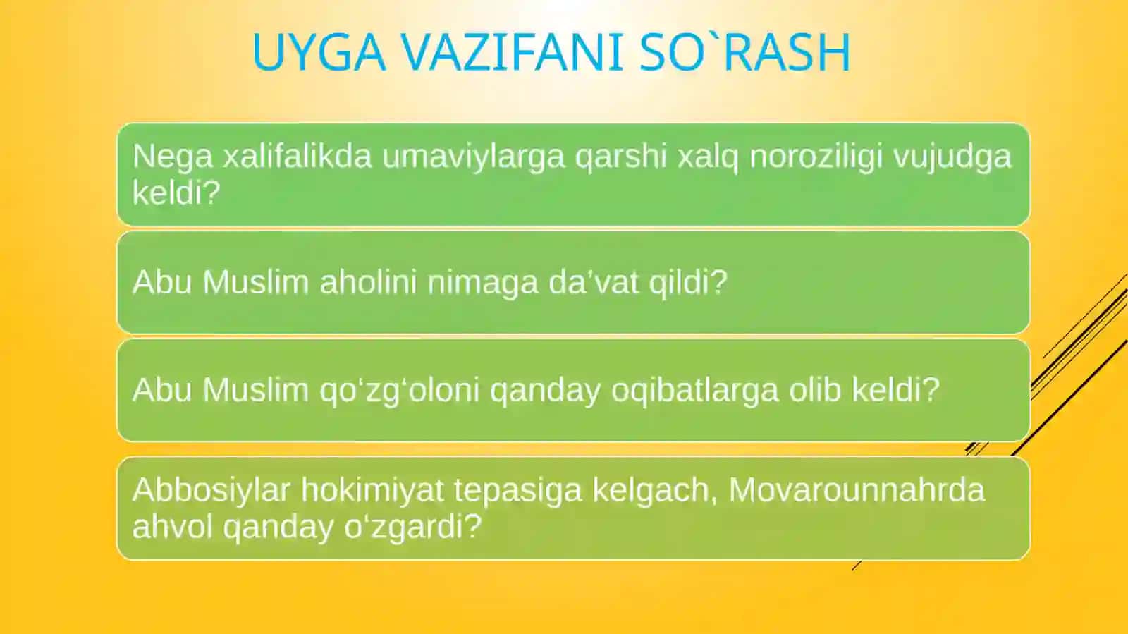 MOVAROUNNAHRDA MUSTAQIL DAVLATLARNING TASHKIL TOPISHI. QARLUQLAR,O`G`UZLAR,TOHIRIYLAR 2