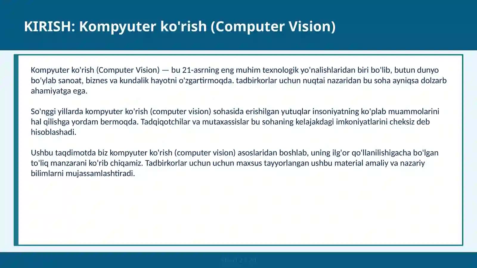 KOMPYUTER KO'RISH (COMPUTER VISION) 2