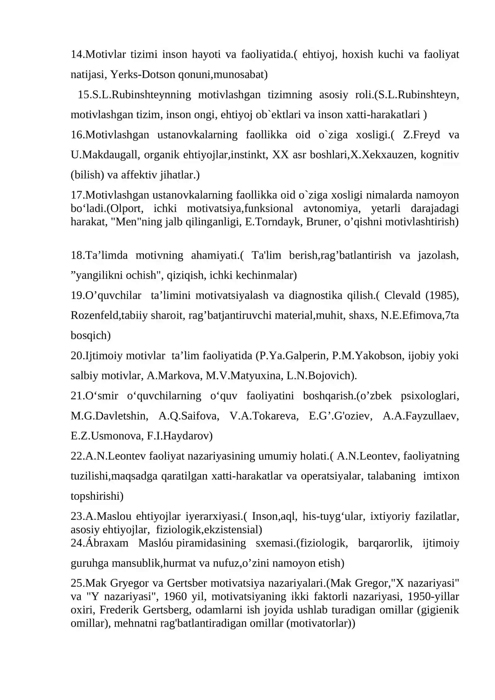 Umumiy psixologiya yakuniy nazorat savollari 2