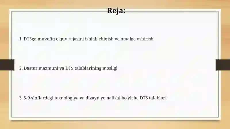 TEXNOLOGIYA VA DIZAYN YO’NALISHI BO’YICHА DTS TАLАBLАRI VА O’QUV DАSTURI MAZMUNI 2