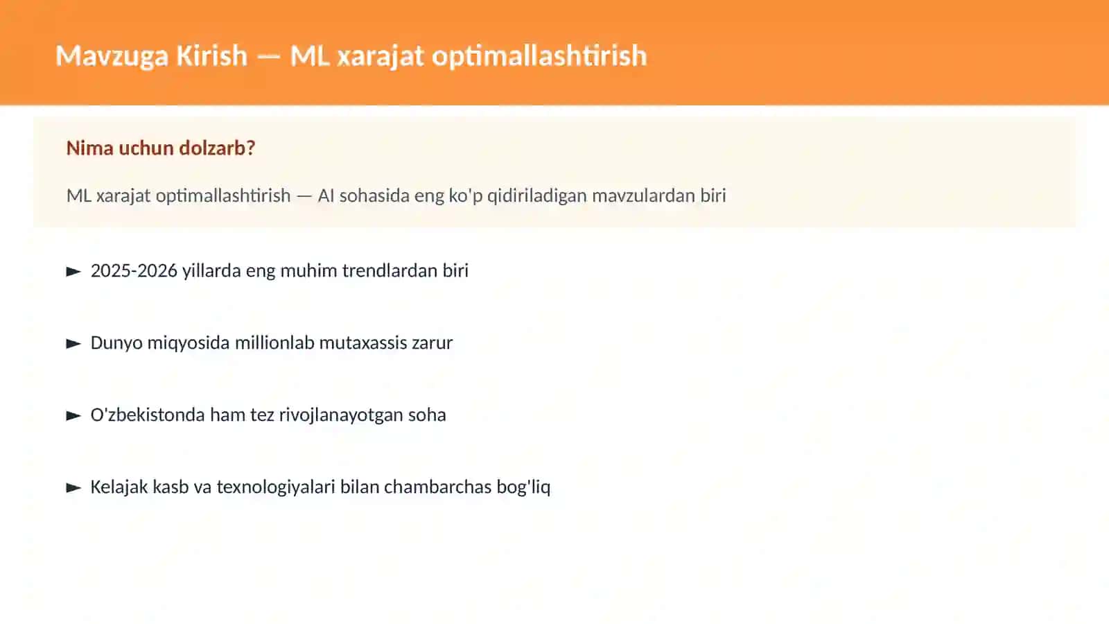 ML xarajat optimallashtirish 2