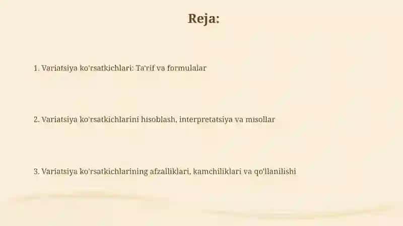 Variatsiya Ko'rsatkichlari 2