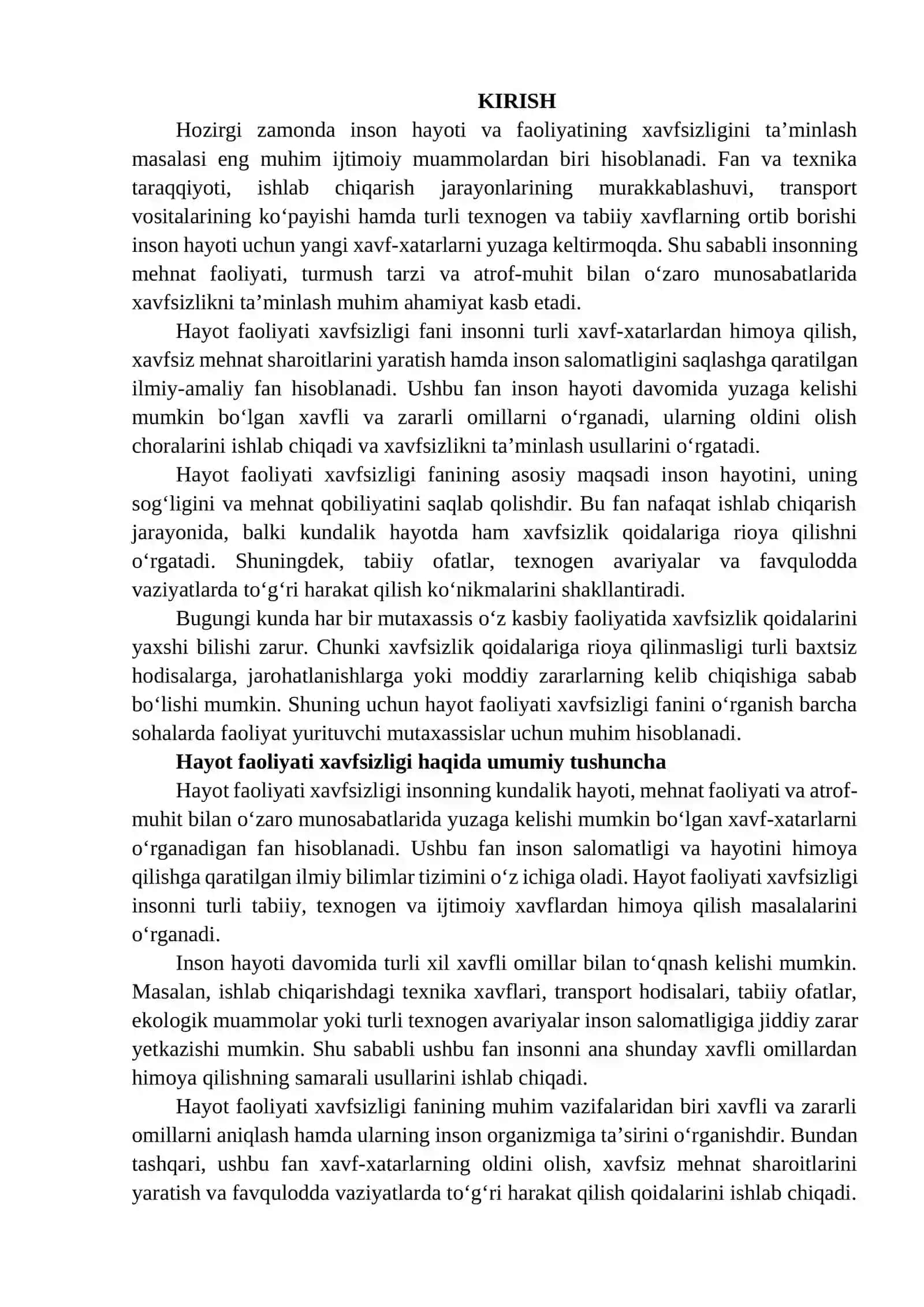 Hayot faoliyati xavfsizligi fanining maqsadi va vazifalari 2