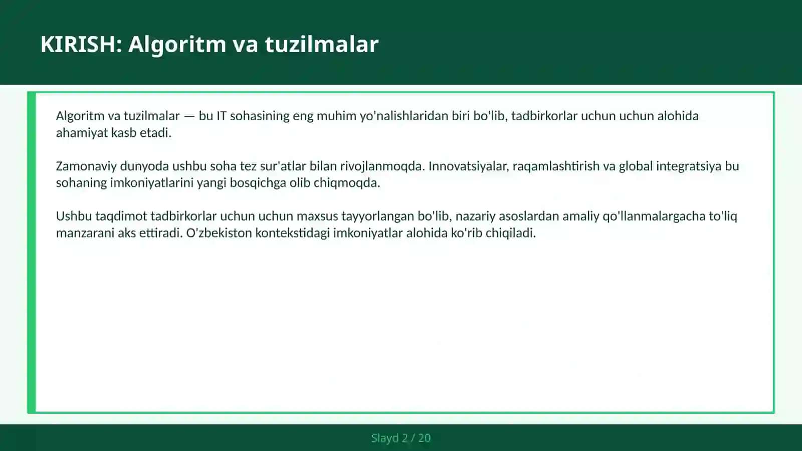 Algoritm va tuzilmalar 2