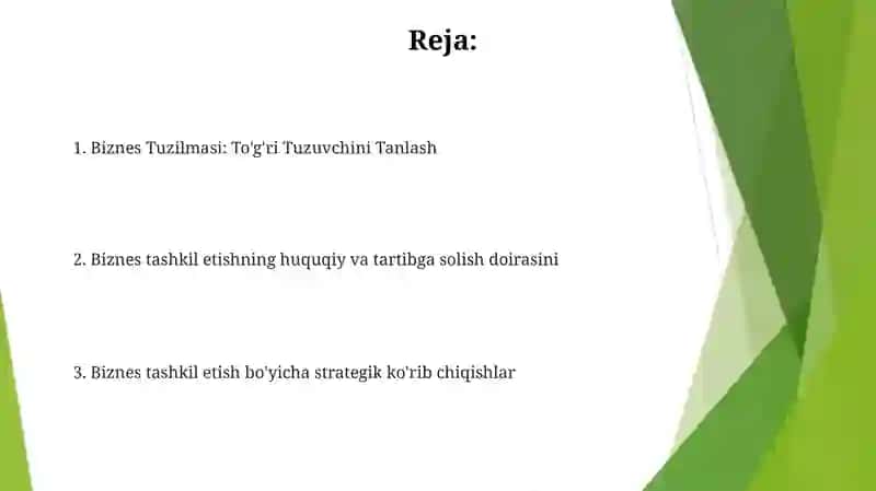 Biznesni tashkil etish. Tuzilishi va strategiyasi 2