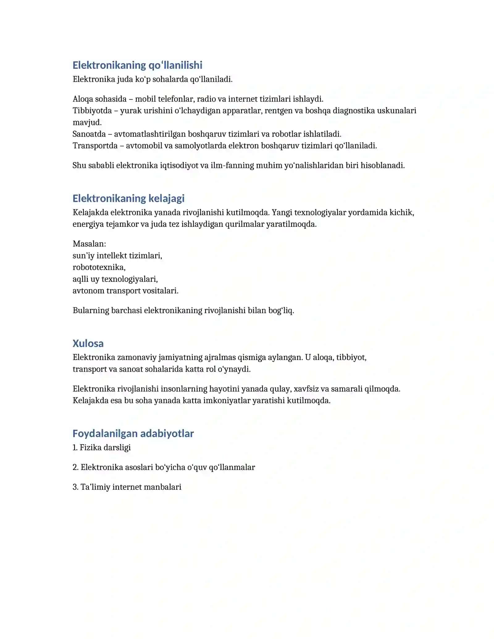 Elektronika va uning ahamiyati 2