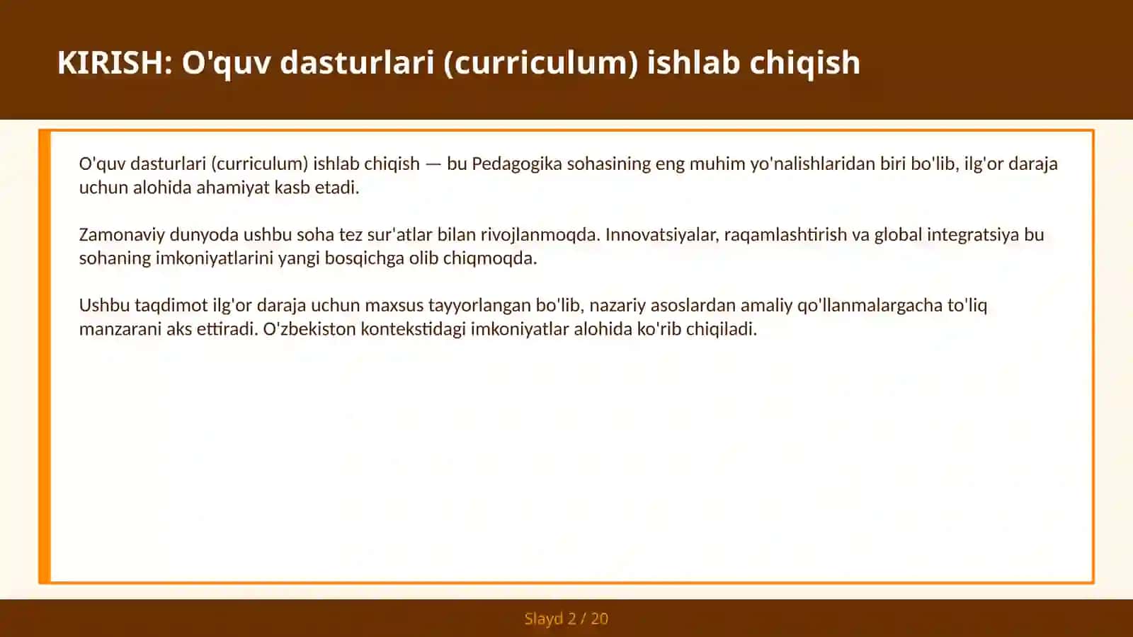 O'quv dasturlari (curriculum) ishlab chiqish 2