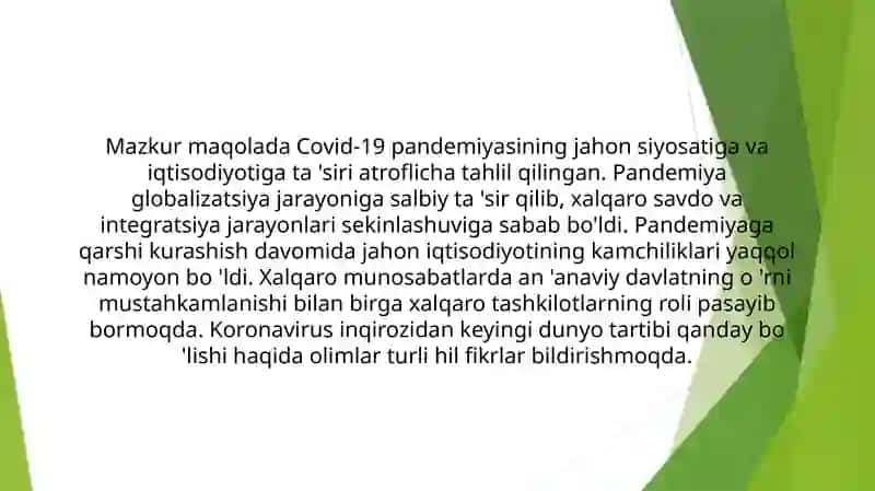 21-pandemiya XXI asrning global muammosi 2