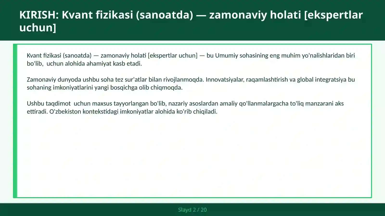 Kvant fizikasi (sanoatda) — zamonaviy holati [ekspertlar uchun] 2