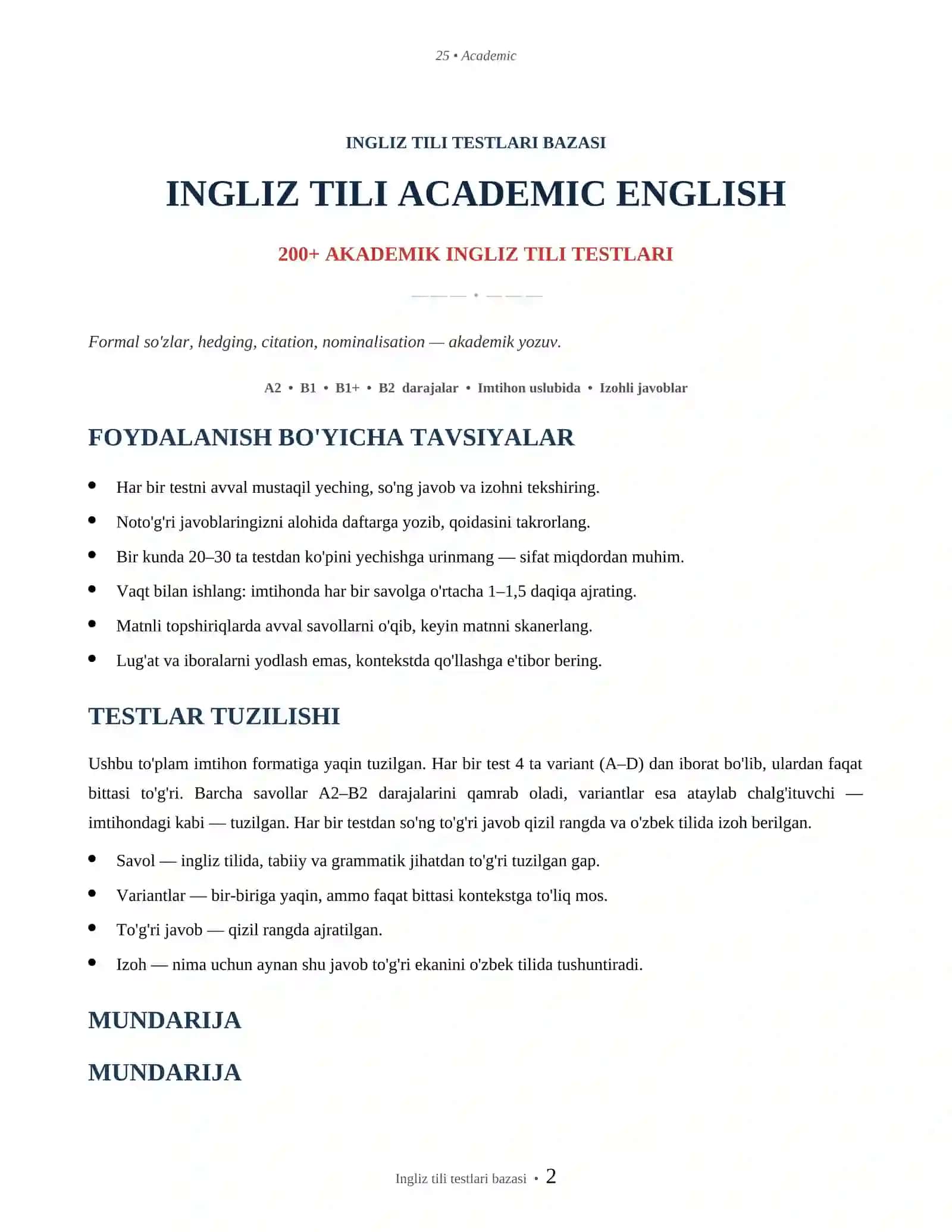 INGLIZ TILI ACADEMIC ENGLISH 2