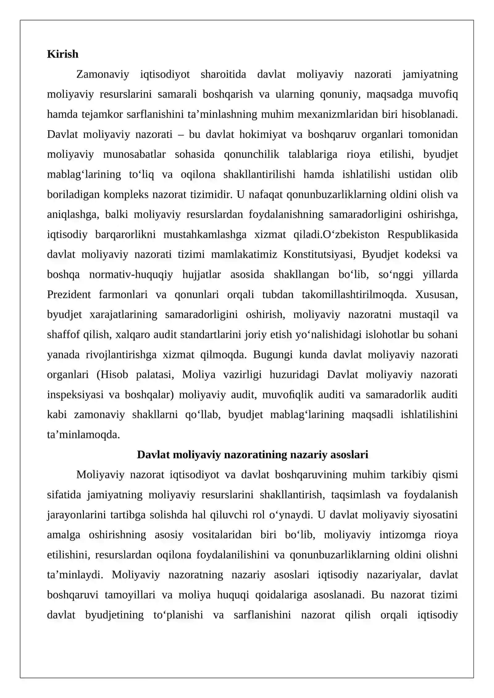 Davlat moliyaviy nazorat organlari, moliyaviy nazorat prinsiplari, moliyaviy nazorat turlari 2
