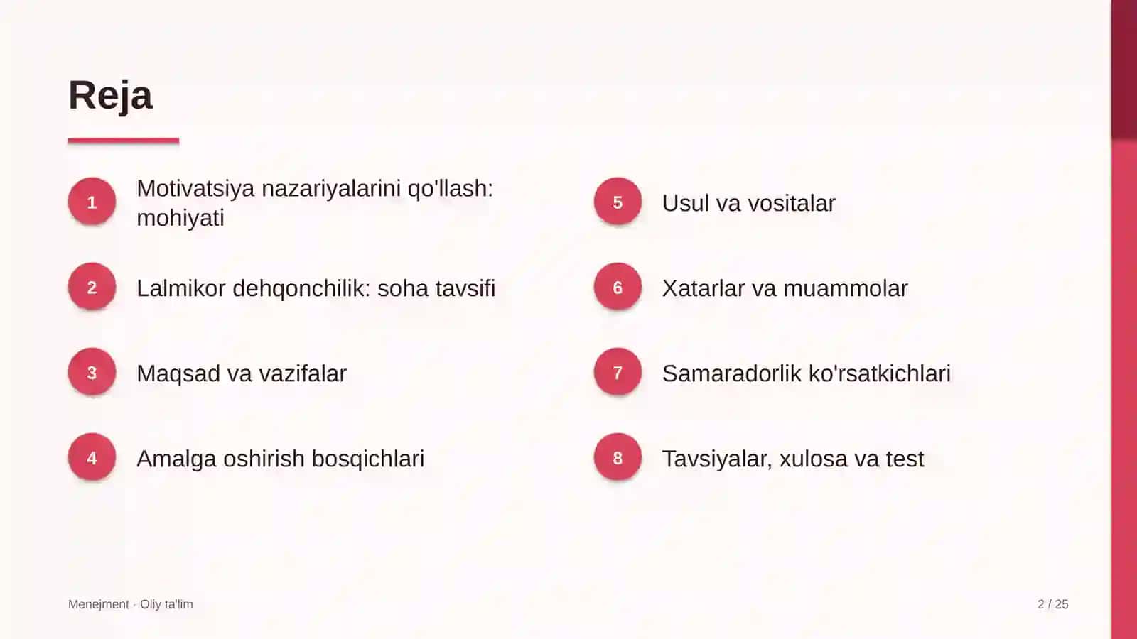 Lalmikor dehqonchilikda motivatsiya nazariyalarini qo'llash 2
