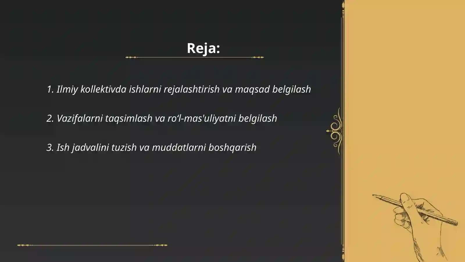 Ilmiy kollektivda ishlarni rejalashtirish va maqsad belgilash 2