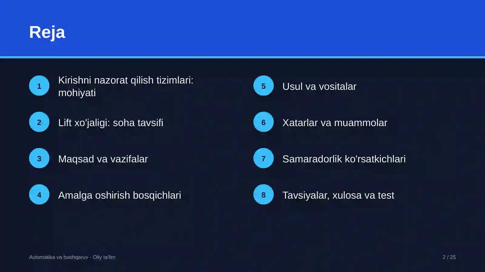 Lift xo'jaligida kirishni nazorat qilishning avtomatlashtirilgan tizimlari 2