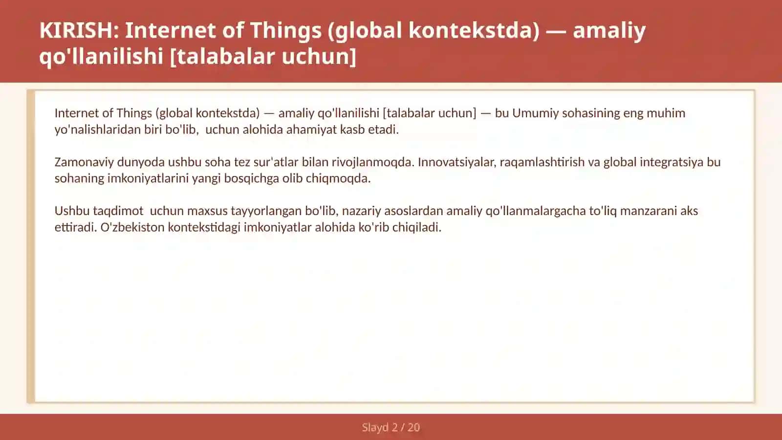 Internet of Things (global kontekstda) — amaliy qo'llanilishi [talabalar uchun] 2