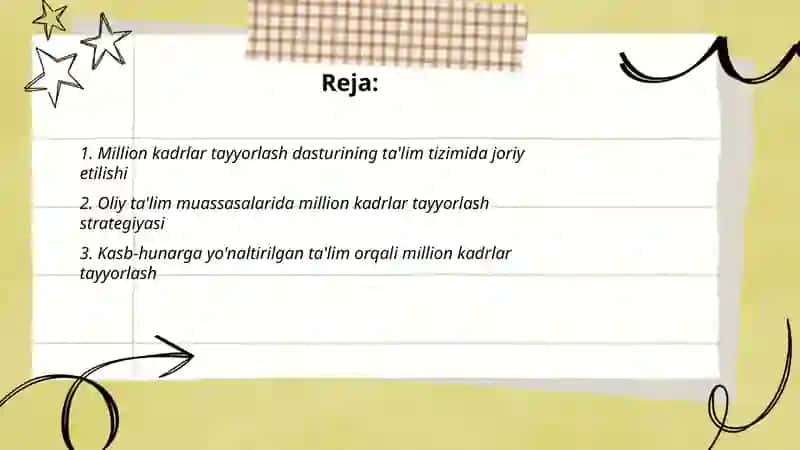 Kadrlar tayyorlash million disturbing ta'lim tizimida amalga oshirilishi 2