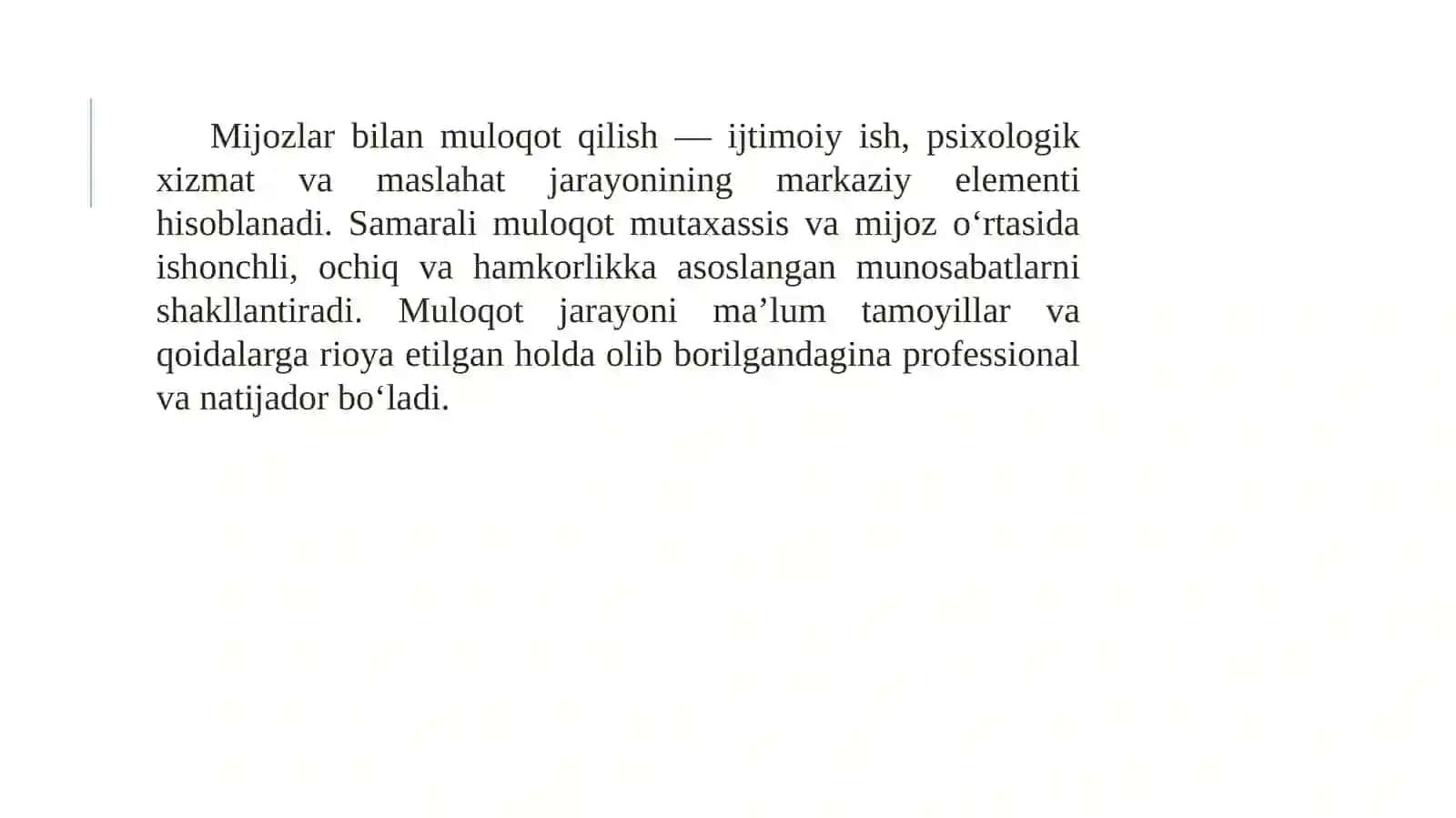 Uyda ijtimoiy yordam ko'rsatishning axloqiy va kommunikativ xususiyatlari. Keksalar va nogironligi bor shaxslar uchun ijtimoiy va maishiy xizmatlar 2