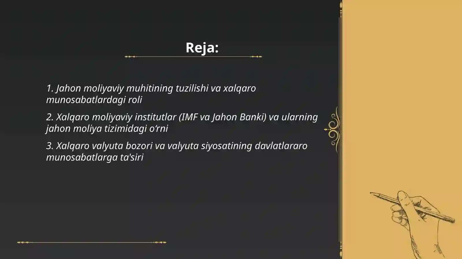 Jahon moliyaviy muhiti va undan xalqaro munosabatlarining tutgan orni 2