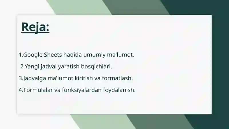 Google Sheetsda jadvallar yaratish 2