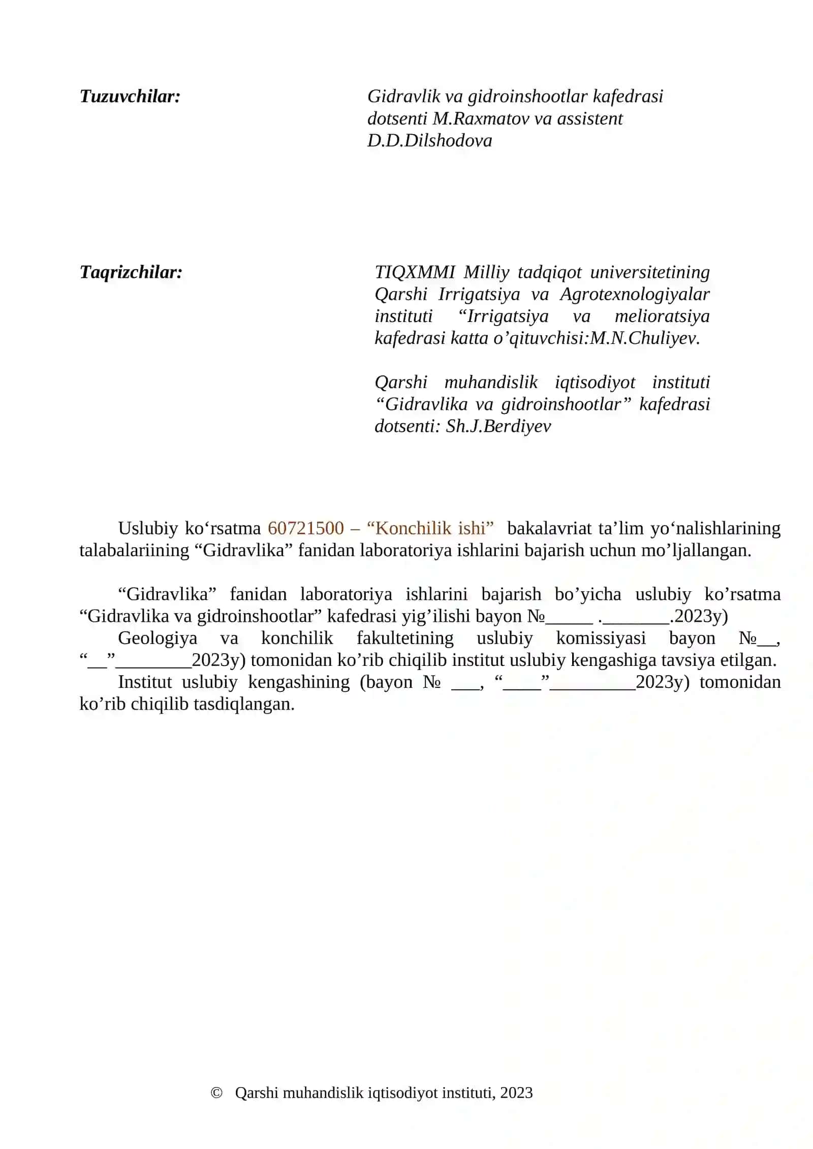 Gidravlika fanidan laboratoriya ishlari 2