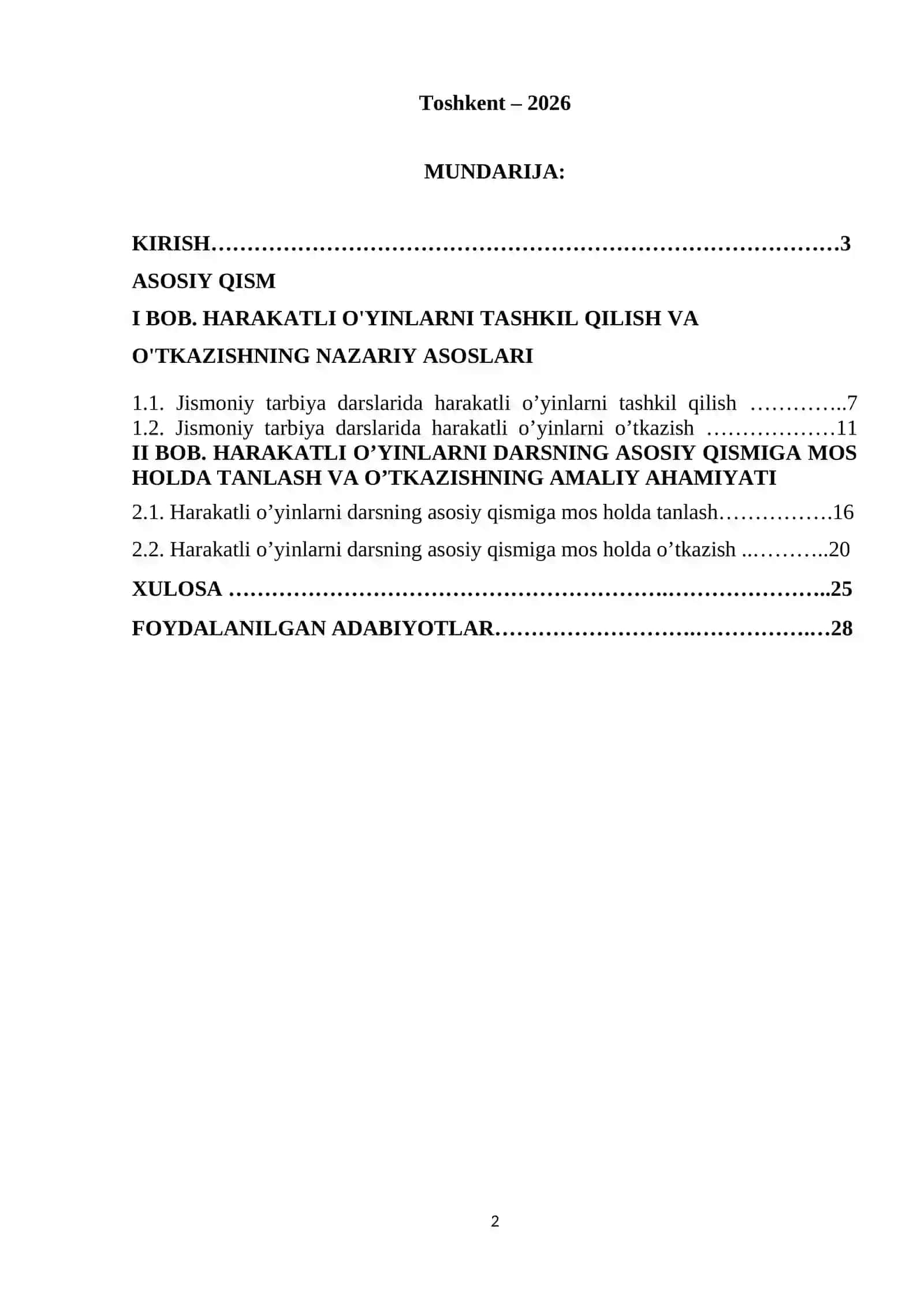 Harakatli o'yinlarni tashkil qilish va o'tkazish 2