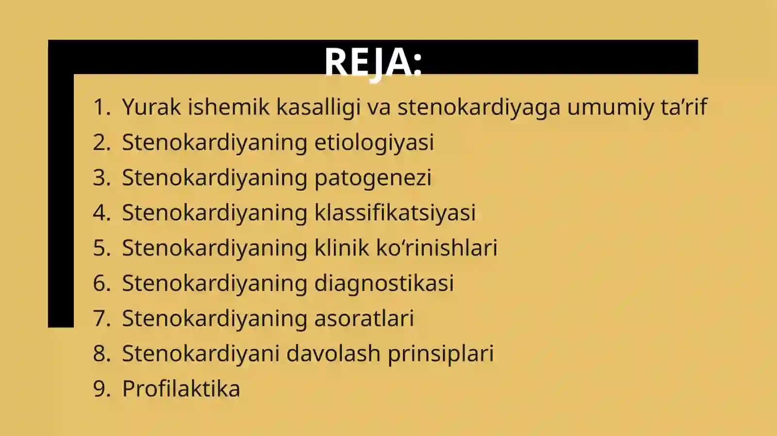 YuIK. Stenokardiya.Etiologiya, patogenez, klassifikatsiya, klinika, diagnostika, asoratlar, davolash 2