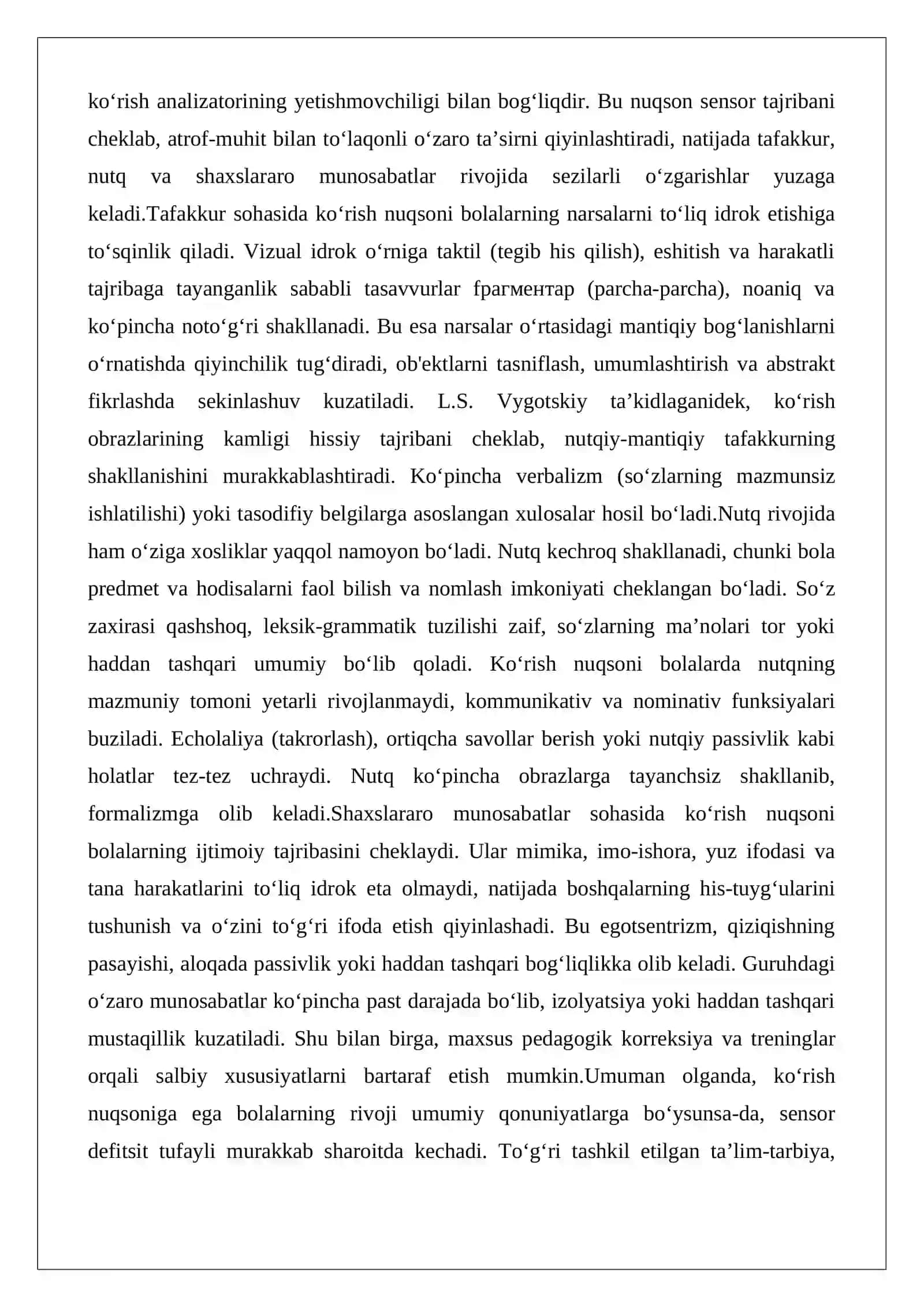 Ko‘rish nuqsoniga ega bolalar tafakkuri, nutqi va shaxslararo munosabatining o‘ziga xosligi 2