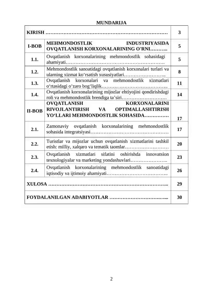 MEHMONDOSTLIK INSTURIYASIDA OVQATLANISH KORXONALARINING O'RNI 2