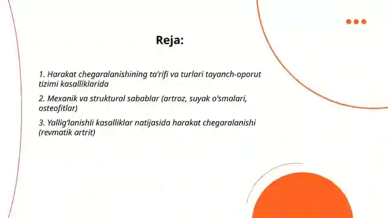 Tayanch oporut tizimi kasalliklarda harakat chegaralanishi 2