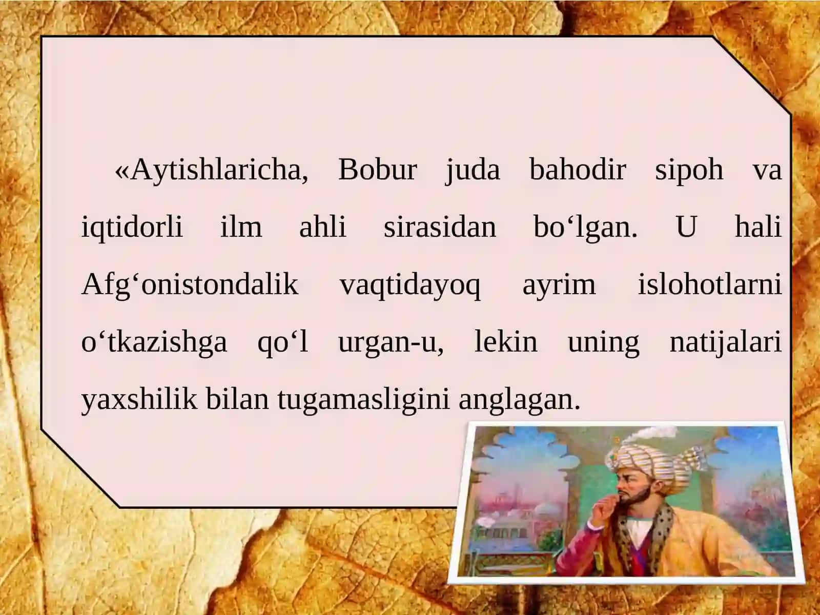 11-sinf Zahiriddin Muhammad Bobur hayoti va ijodi 2