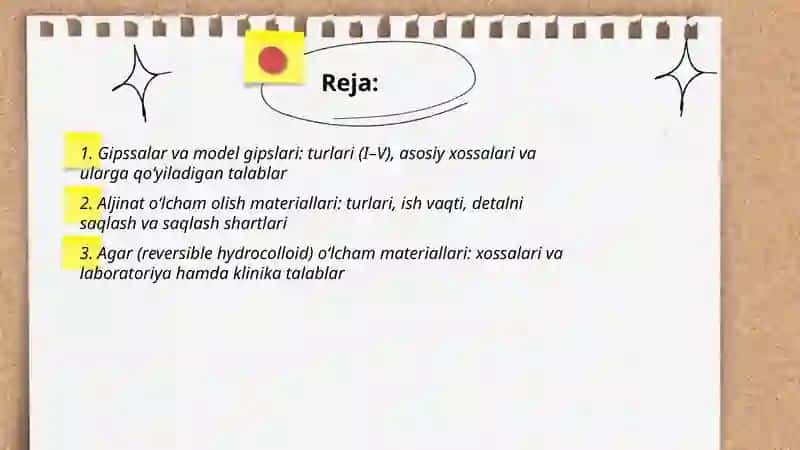 Tish texnikasi laboratoriyasida va klinikada qo’llaniladigon yordamchi materiallar 2