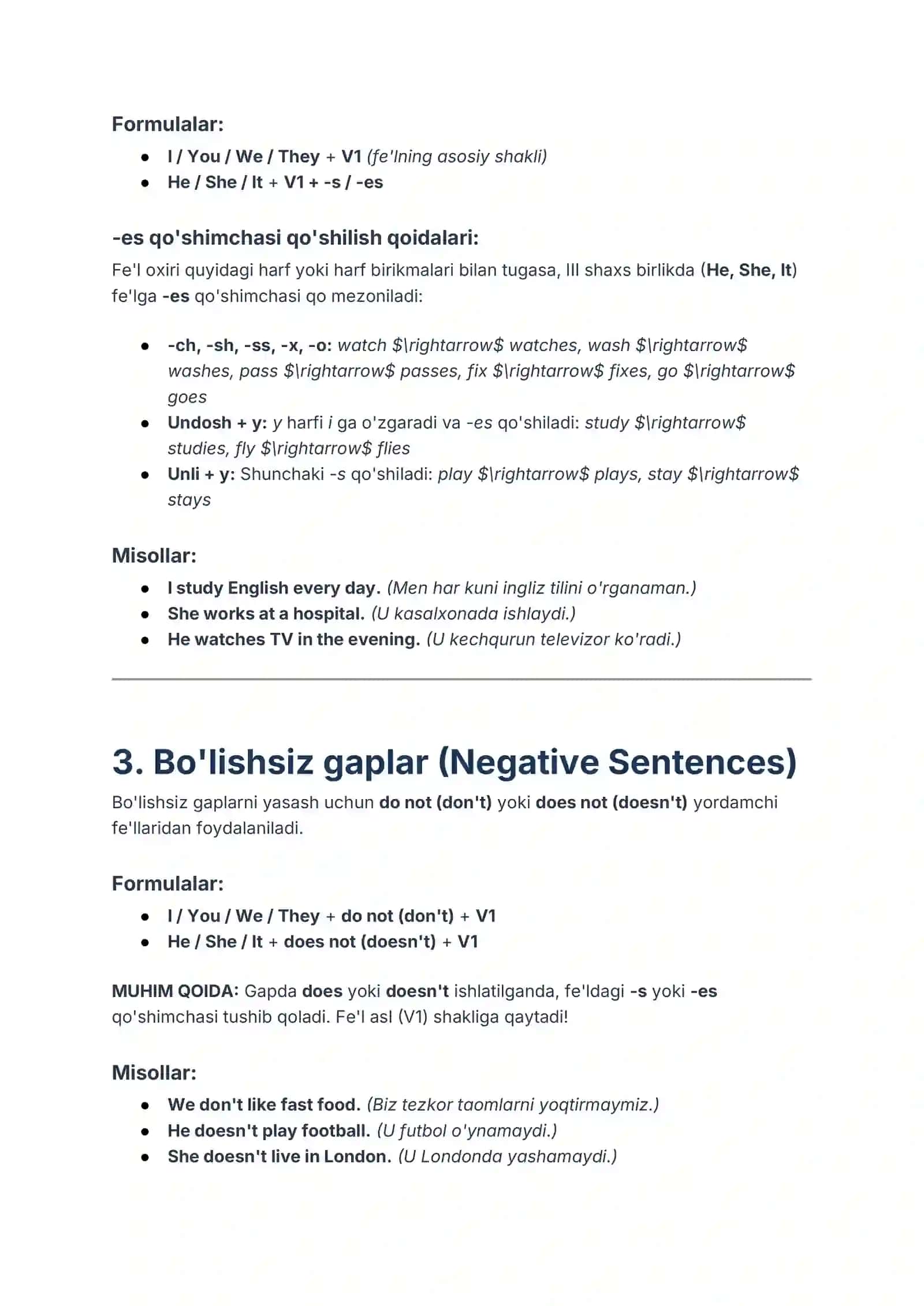 Ingliz tili: Present Simple Tense to'liq darsligi va mashqlar to'plami 2
