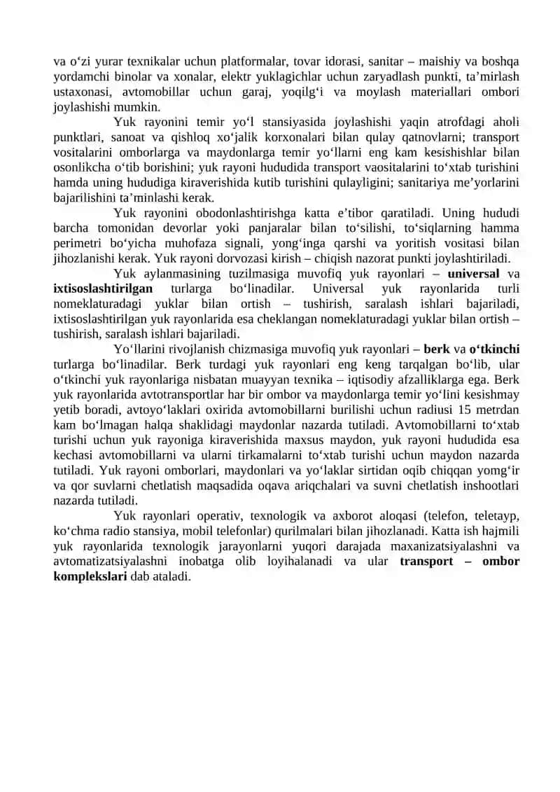 Yuk rayonlarining vazifalari, tasnifi va texnik jihozlanishi 2