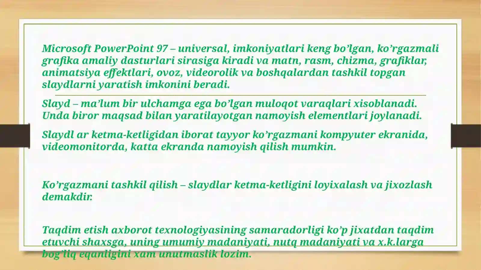 Microsoft PowerPoint dasturi imkoniyatlari 2