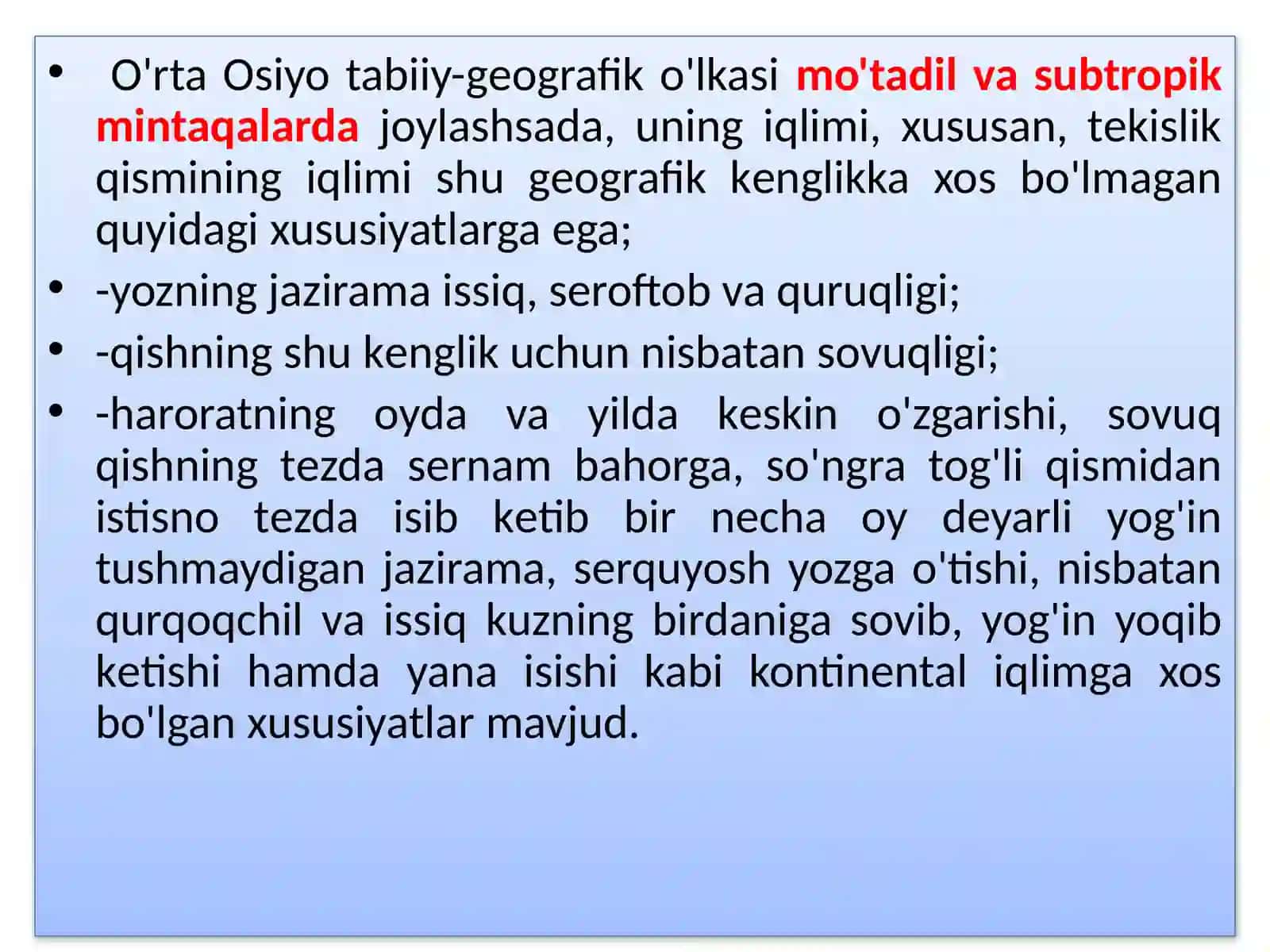 O'rta Osiyo iqlimi 2