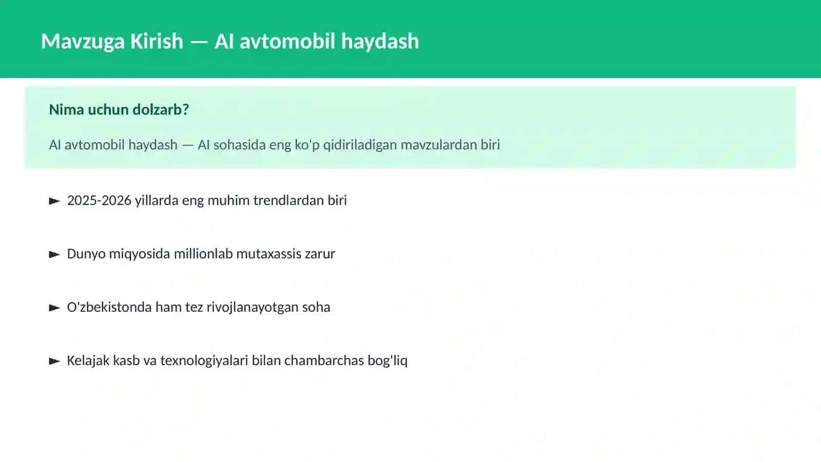 AI avtomobil haydash 2