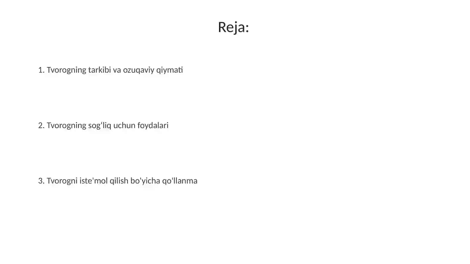 Tvorogning ozuqaviy qiymati 2