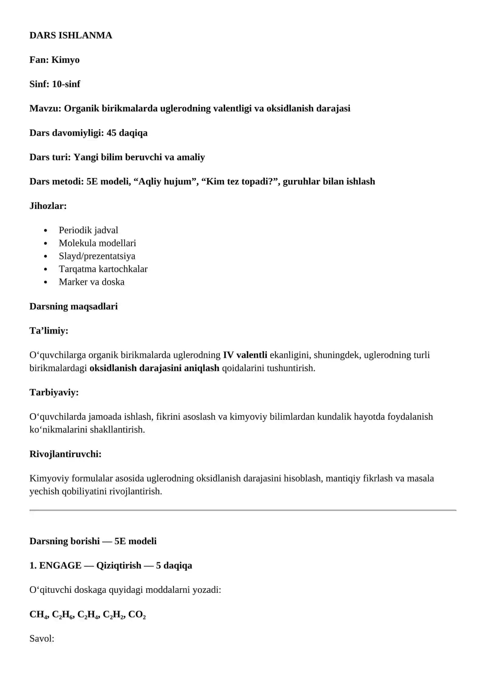 Uglerod ming valentligi va oksidlanish darajasi 2